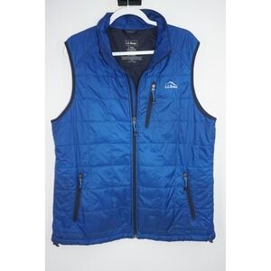 LL Bean Vest Mens Large Tall Blue Quilted Primaloft Insulated Zip Pockets Warm